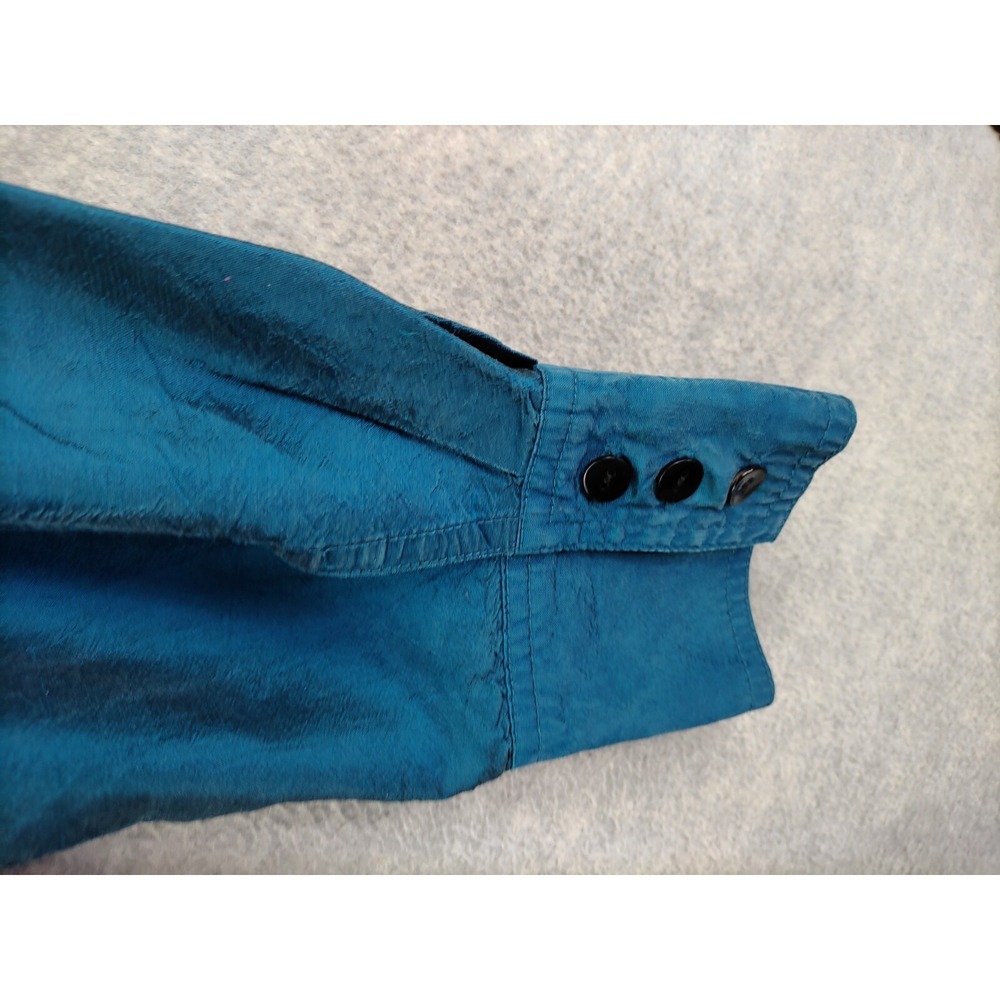 Chicos Womens Shirt Lage 3 Blue 100% Silk Vintage Retro Career Capsule Boxy - Picture 9 of 9